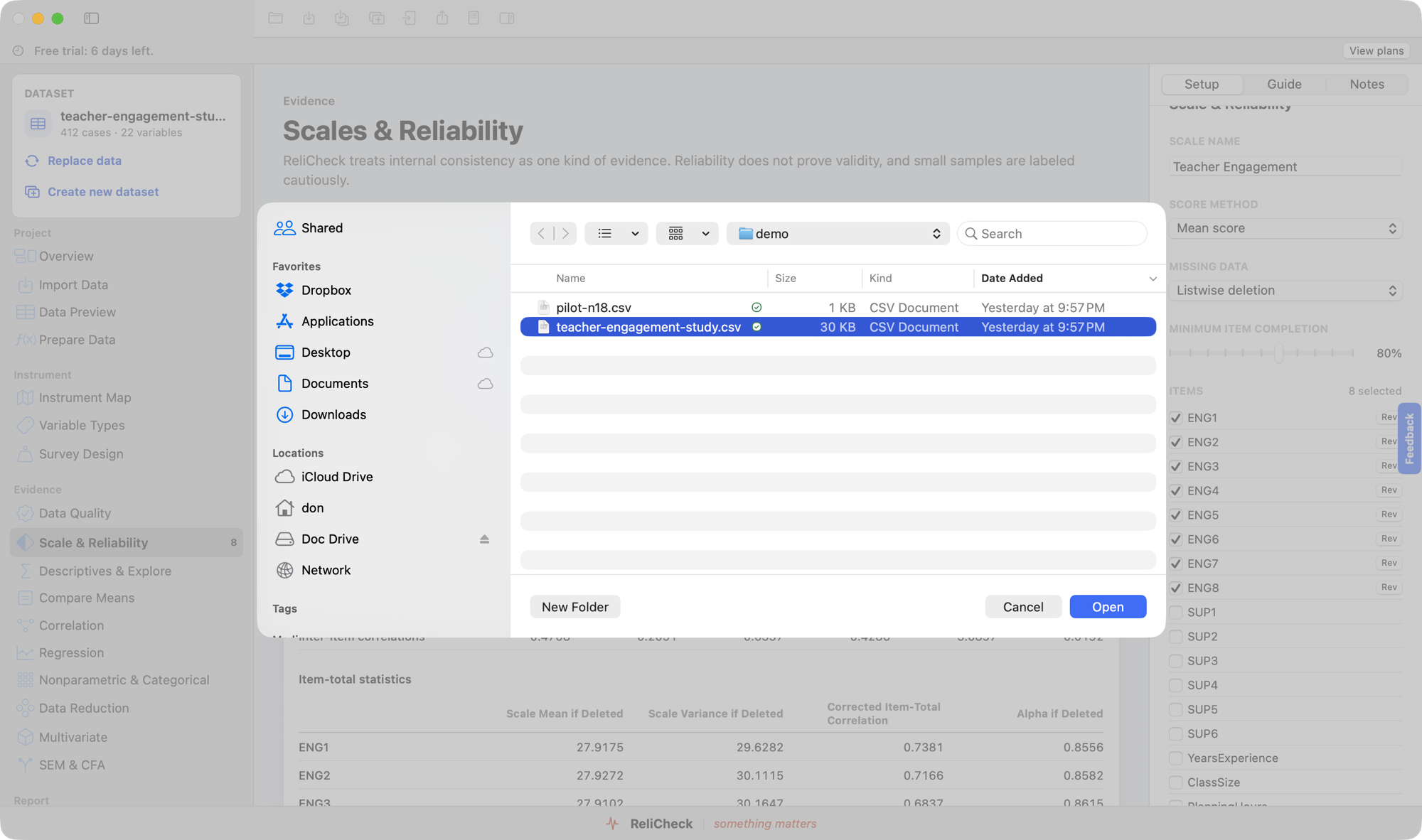 Quanta import dialog reading a survey file